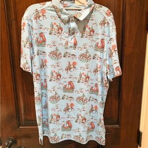 Burlebo Men's Blue Cowboy Graphic Polo Shirt